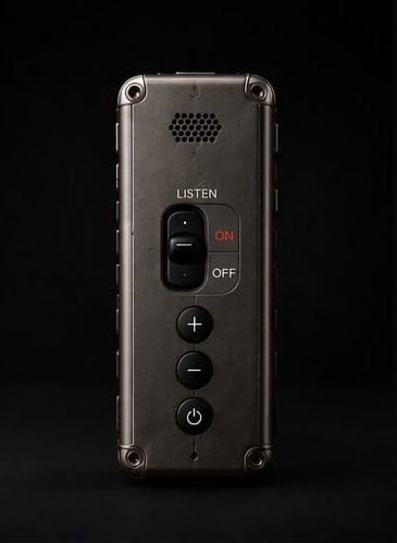 RAUHA One: machined aluminium body, LISTEN switch, volume and power